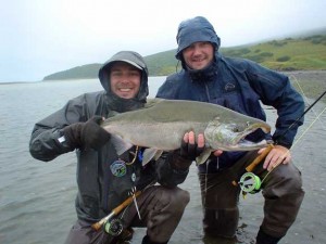 Brothers from McLellan's Fly Shop having fun fishing in the rain!